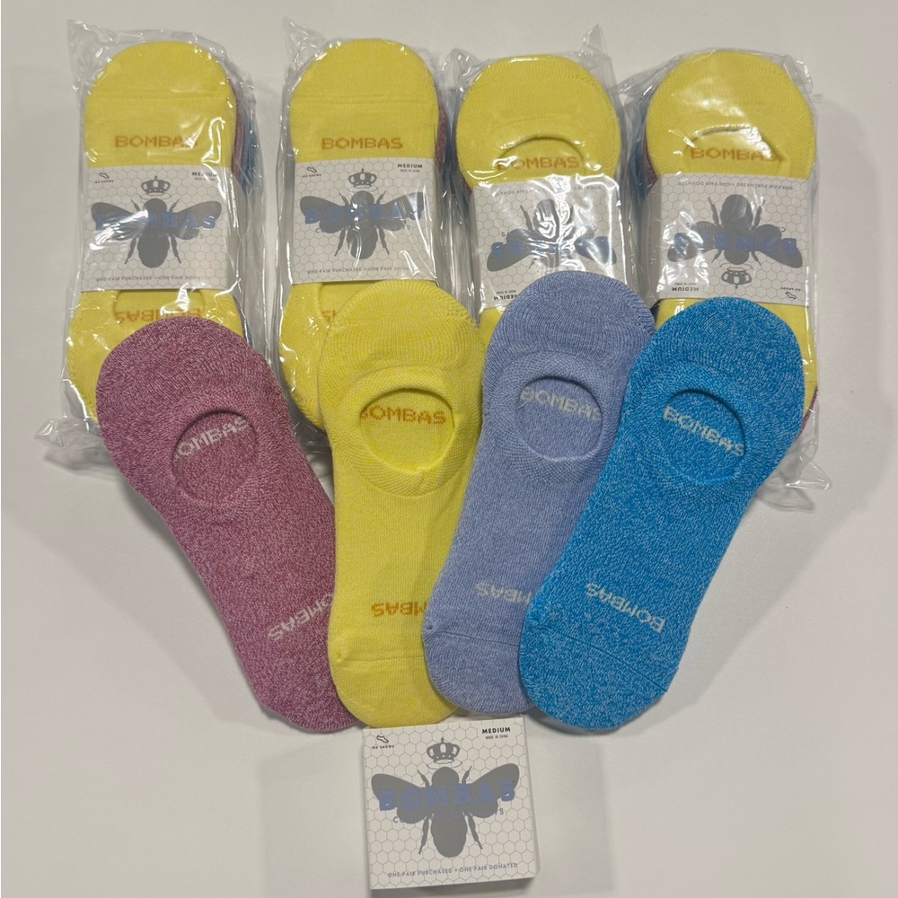 5 New 4-Pack Bombas Women's Lightweight No Show Socks Mixed Bright Colors Med